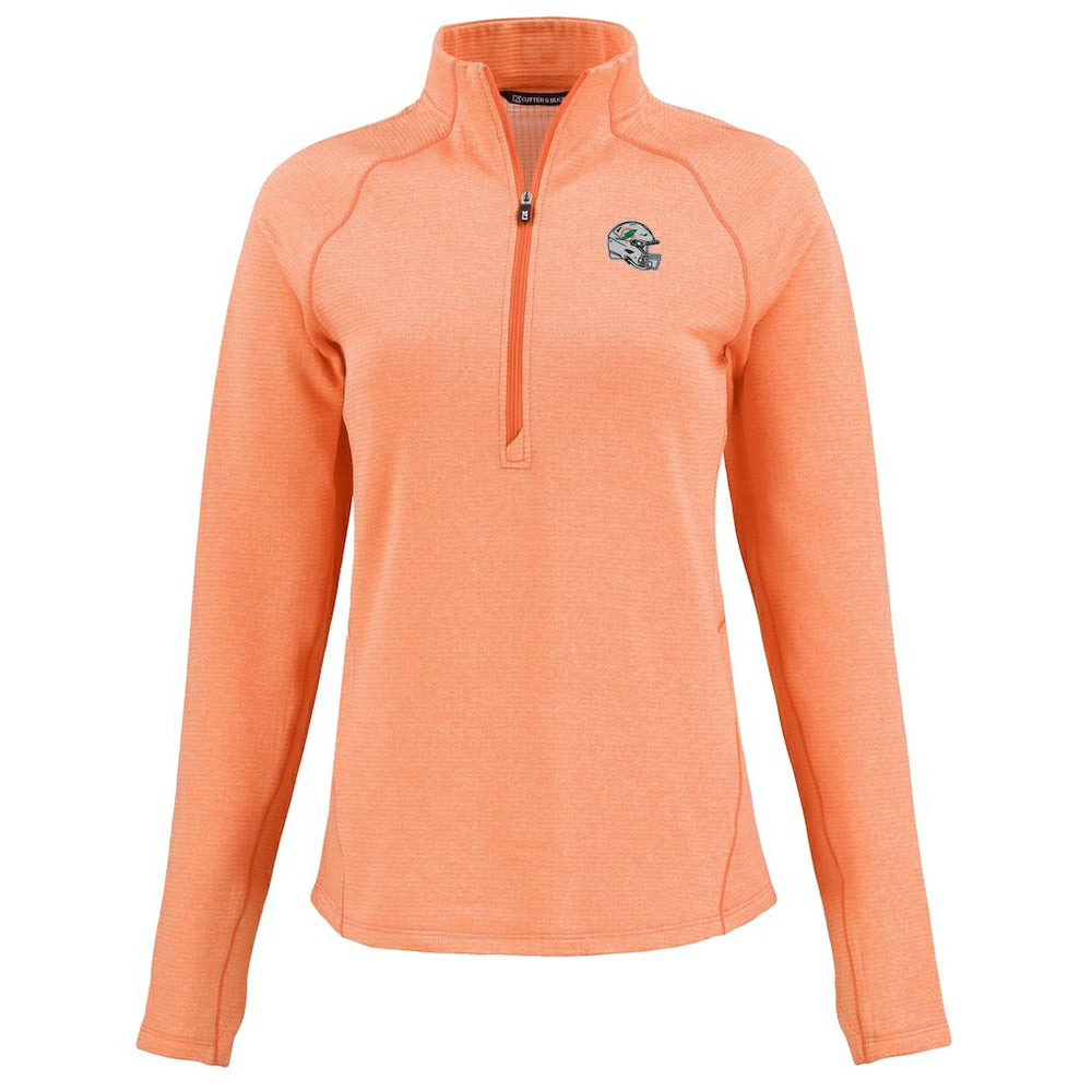 Miami Dolphins Cutter & Buck Women's Peshastin Eco Fleece Recycled Tri-Blend Raglan Half-Zip Jacket - Heather Orange cheap