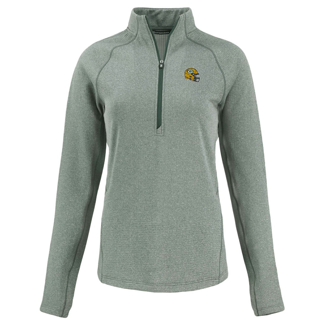 Green Bay Packers Cutter & Buck Women's Peshastin Eco Fleece Recycled Tri-Blend Raglan Half-Zip Jacket - Heather Green online