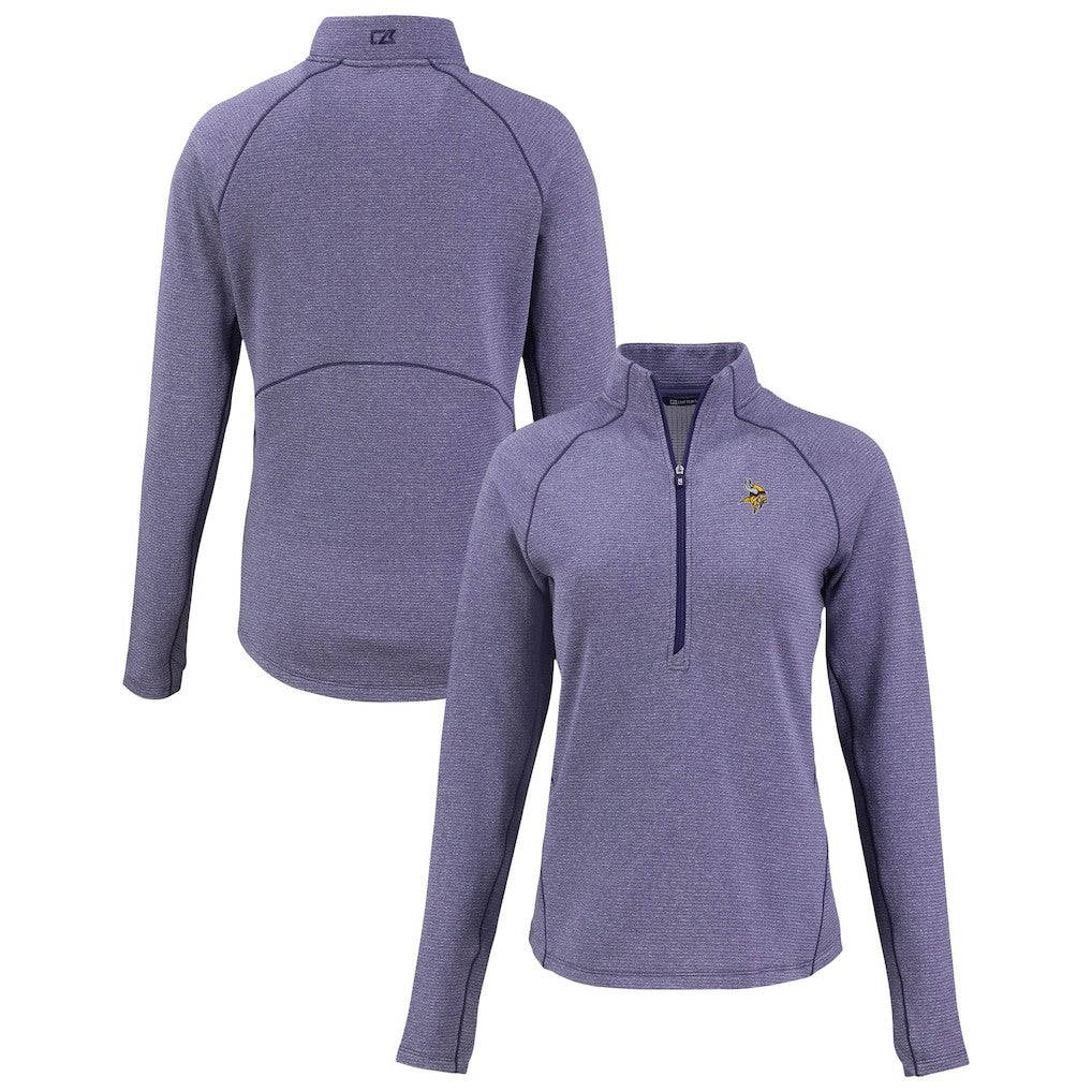 Minnesota Vikings Cutter & Buck Women's Peshastin Eco Fleece Recycled Tri-Blend Raglan Half-Zip Jacket - Heather Purple online