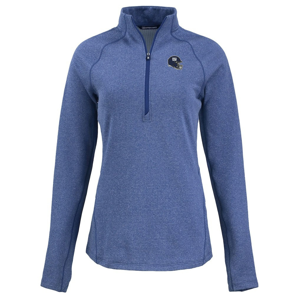 New York Giants Cutter & Buck Women's Peshastin Eco Fleece Recycled Tri-Blend Raglan Half-Zip Jacket - Heather Royal on sale