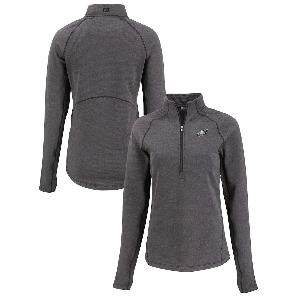 Philadelphia Eagles Cutter & Buck Women's Peshastin Eco Fleece Recycled Tri-Blend Raglan Half-Zip Jacket - Heather Black online