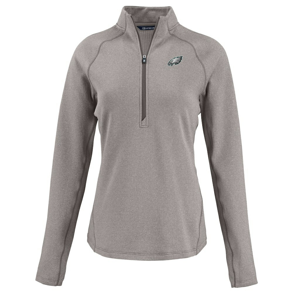 Philadelphia Eagles Cutter & Buck Women's Peshastin Eco Fleece Recycled Tri-Blend Raglan Half-Zip Jacket - Heather Gray outlet