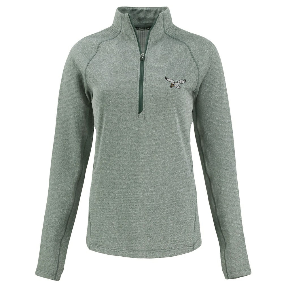 Philadelphia Eagles Cutter & Buck Women's Peshastin Eco Fleece Recycled Tri-Blend Raglan Half-Zip Jacket - Heather Kelly Green sale