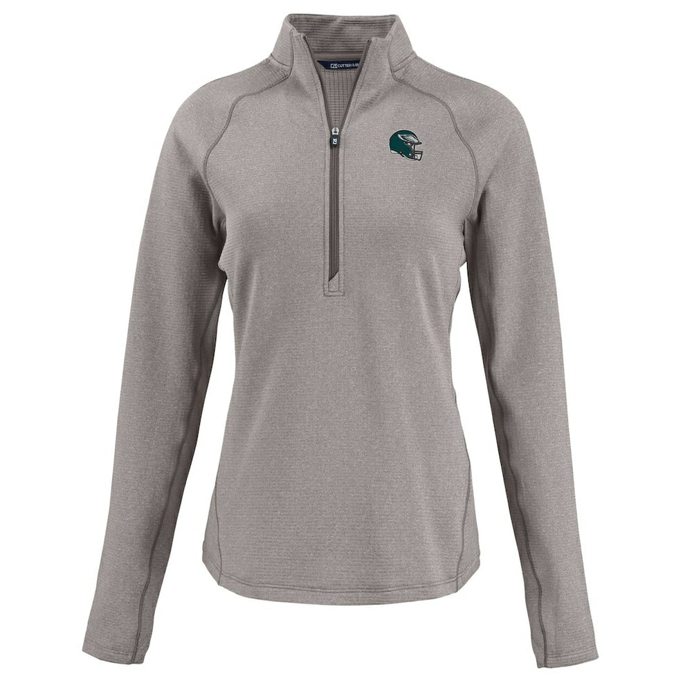 Philadelphia Eagles Cutter & Buck Women's Peshastin Eco Fleece Recycled Tri-Blend Raglan Half-Zip Jacket - Heather Gray for sale