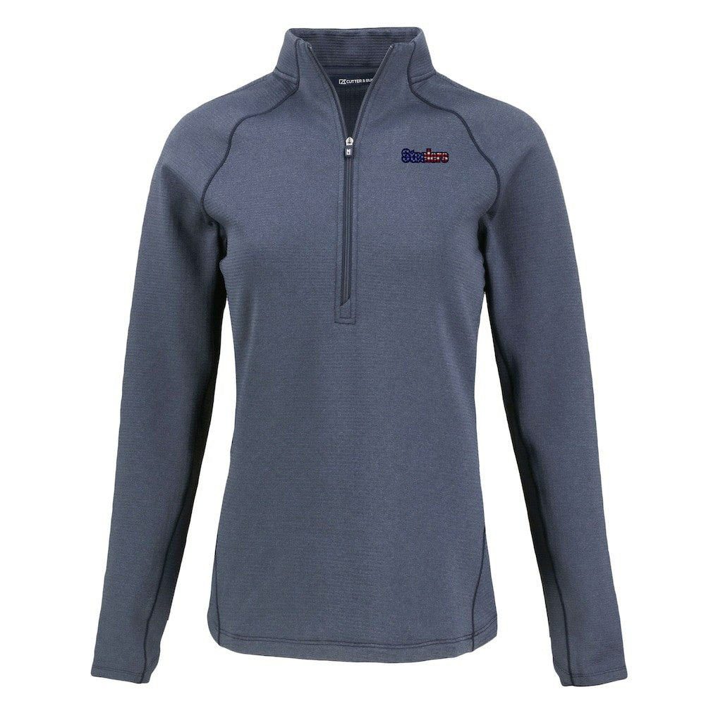 Pittsburgh Steelers Cutter & Buck Women's Americana Peshastin Eco Fleece Recycled Tri-Blend Raglan Half-Zip Jacket - Heather Navy for sale