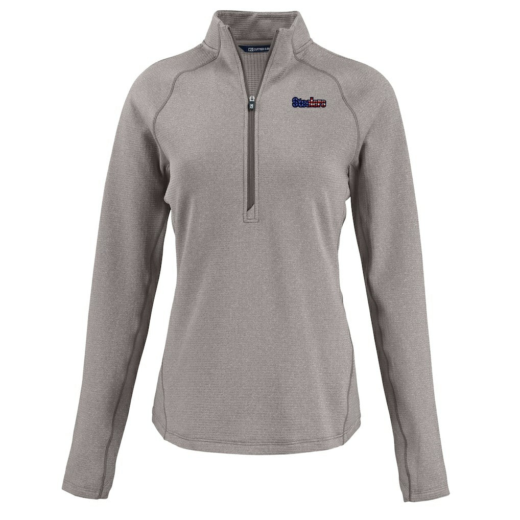 Pittsburgh Steelers Cutter & Buck Women's Americana Peshastin Eco Fleece Recycled Tri-Blend Raglan Half-Zip Jacket - Heather Gray sale
