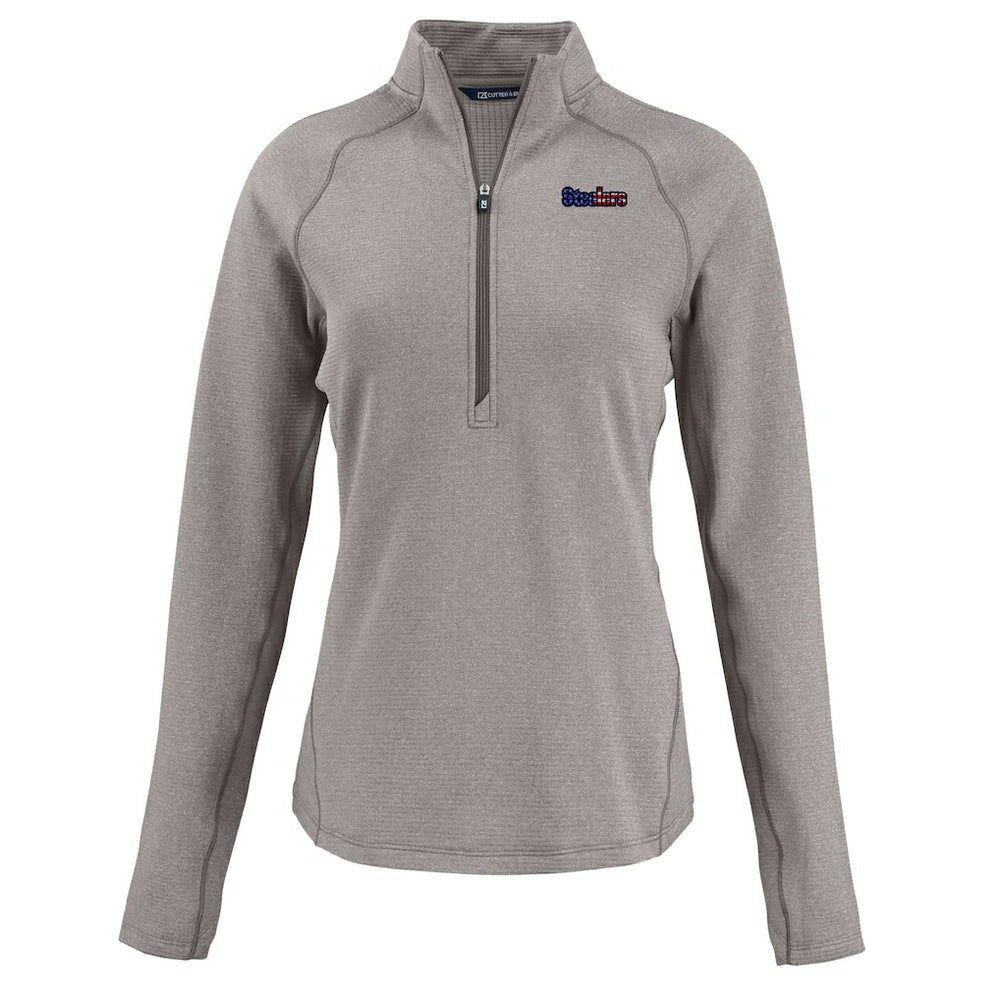 Pittsburgh Steelers Cutter & Buck Women's Americana Peshastin Eco Fleece Recycled Tri-Blend Raglan Half-Zip Jacket - Heather Gray sale