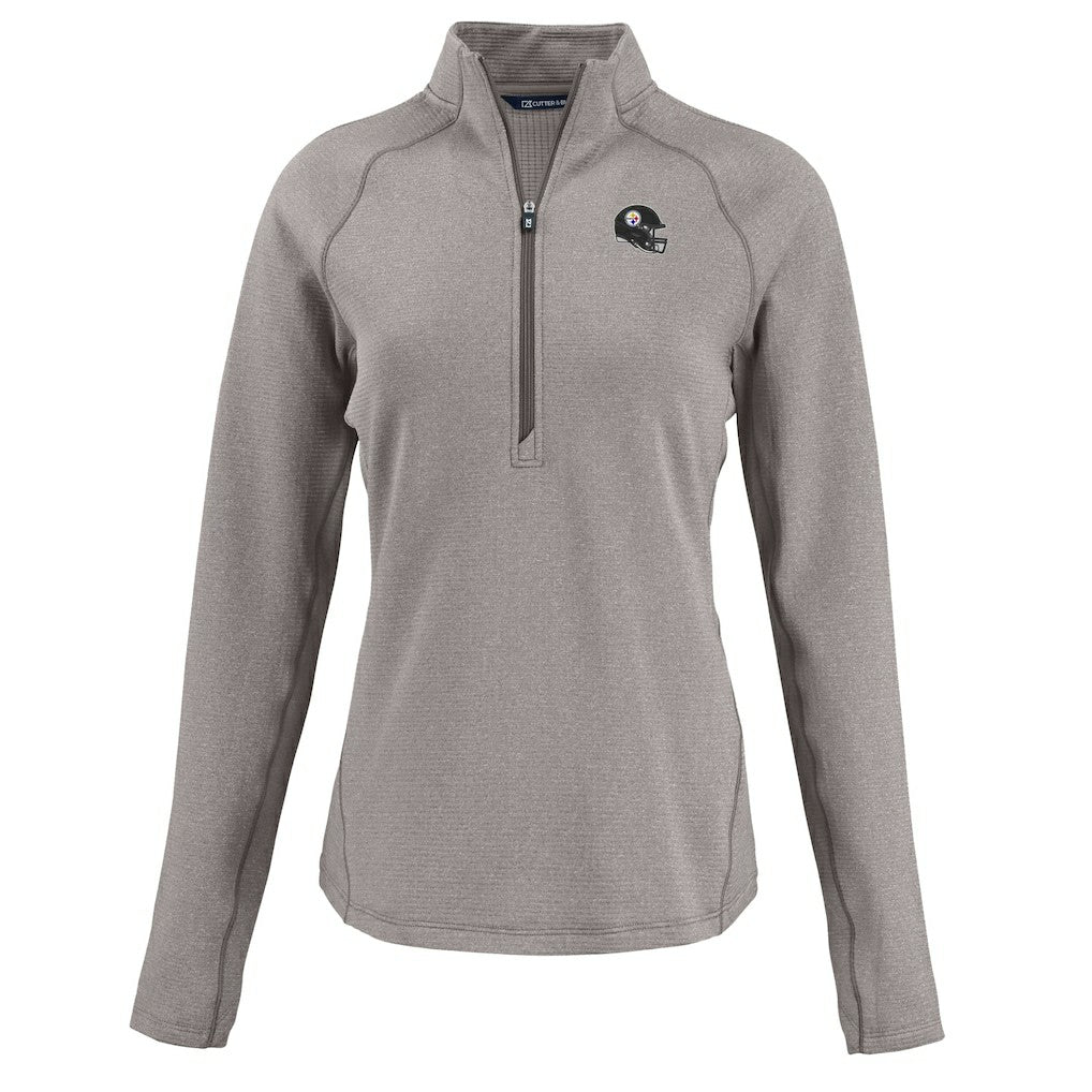 Pittsburgh Steelers Cutter & Buck Women's Peshastin Eco Fleece Recycled Tri-Blend Raglan Half-Zip Jacket - Heather Gray for sale