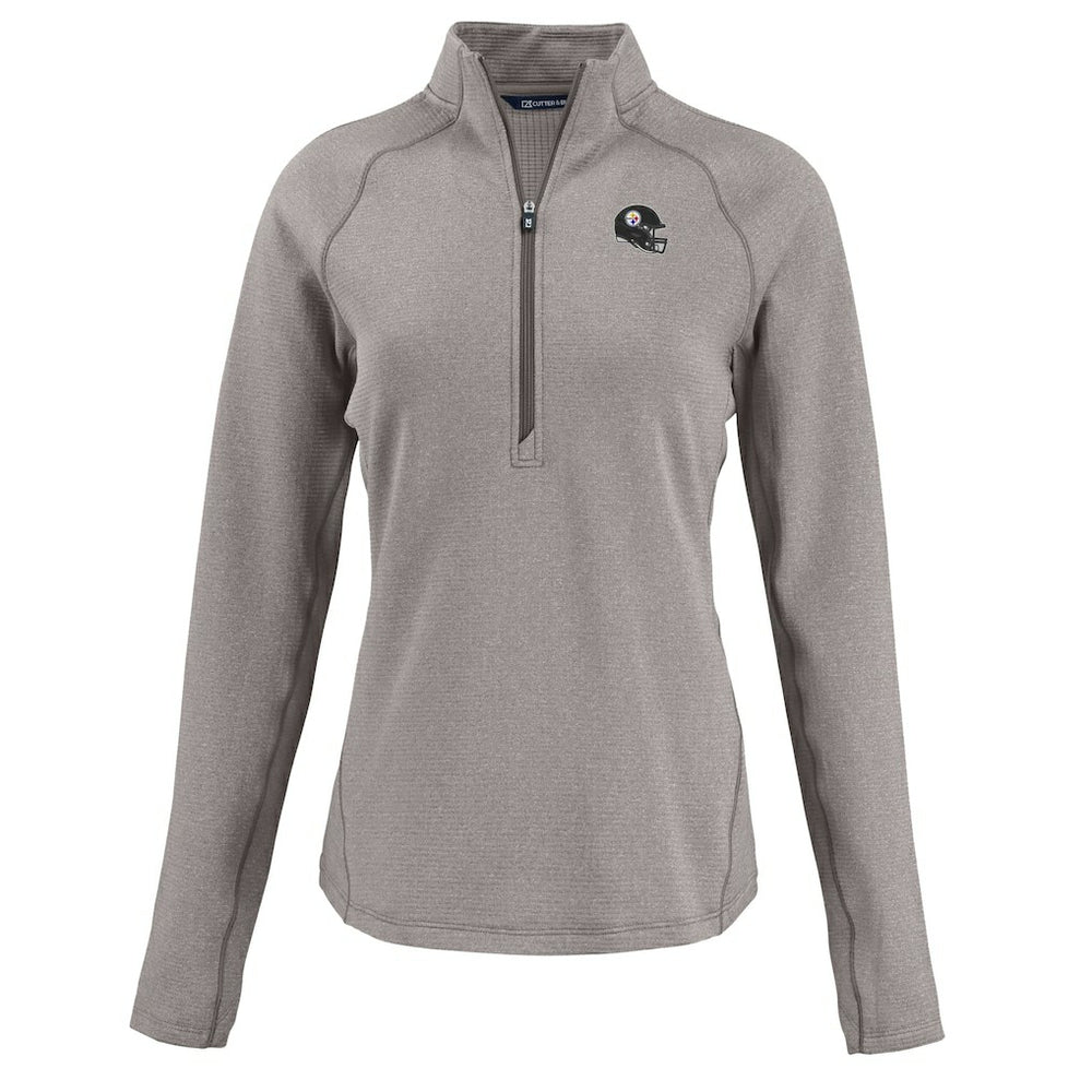 Pittsburgh Steelers Cutter & Buck Women's Peshastin Eco Fleece Recycled Tri-Blend Raglan Half-Zip Jacket - Heather Gray for sale