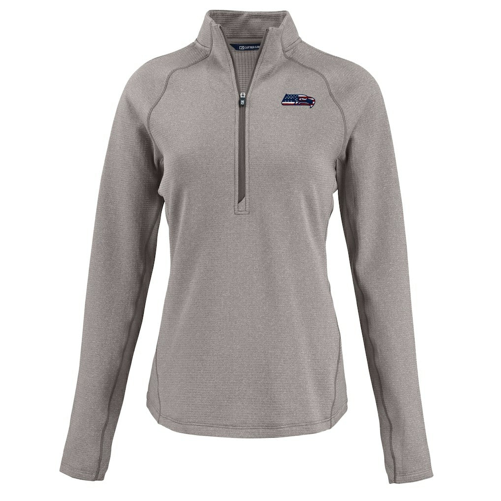 Seattle Seahawks Cutter & Buck Women's Americana Peshastin Eco Fleece Recycled Tri-Blend Raglan Half-Zip Jacket - Heather Gray cheap