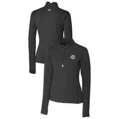Miami Dolphins Cutter & Buck Women's Traverse Stretch Quarter-Zip Pullover Top - Black outlet