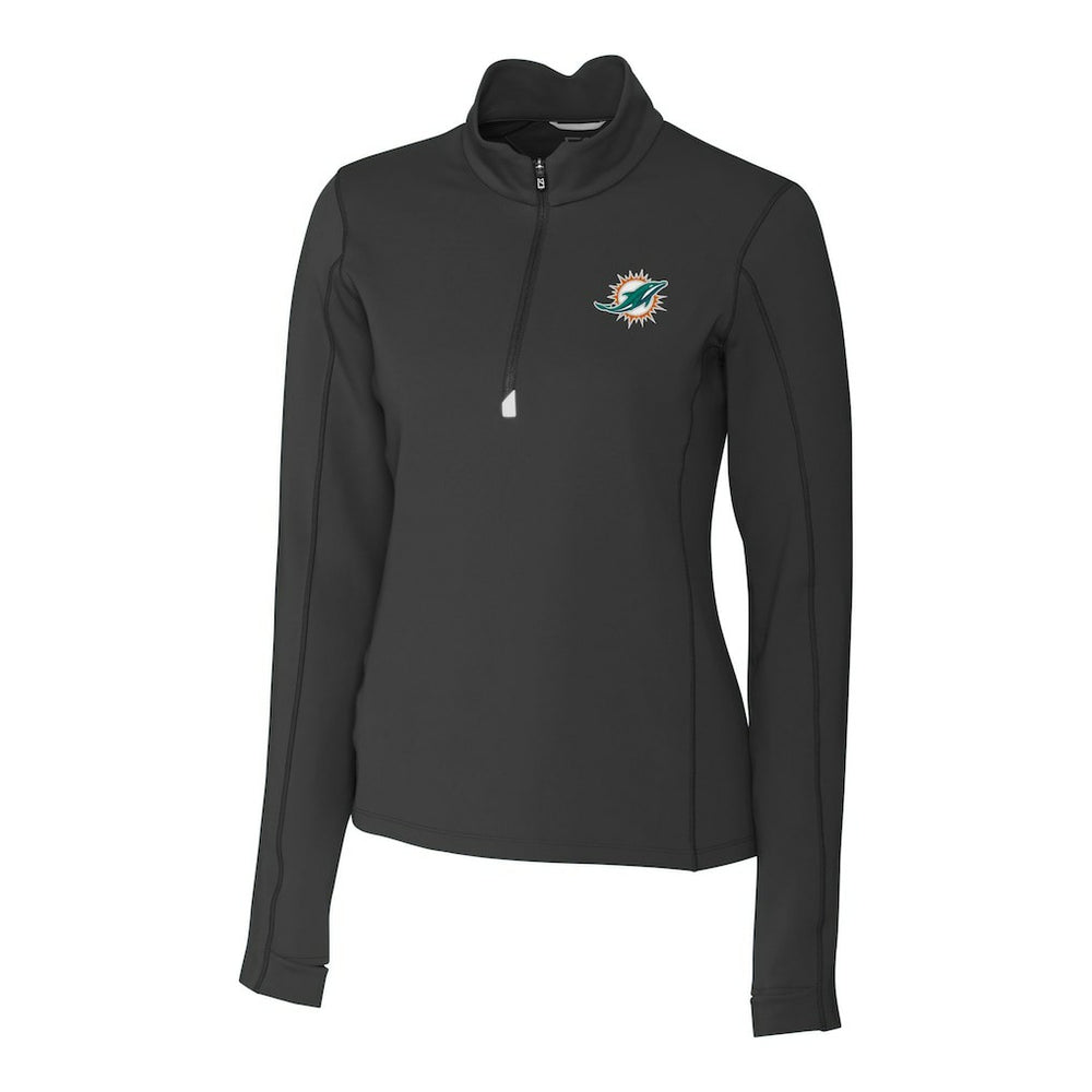 Miami Dolphins Cutter & Buck Women's Traverse Stretch Quarter-Zip Pullover Top - Black outlet