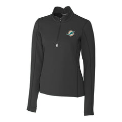 Miami Dolphins Cutter & Buck Women's Traverse Stretch Quarter-Zip Pullover Top - Black outlet
