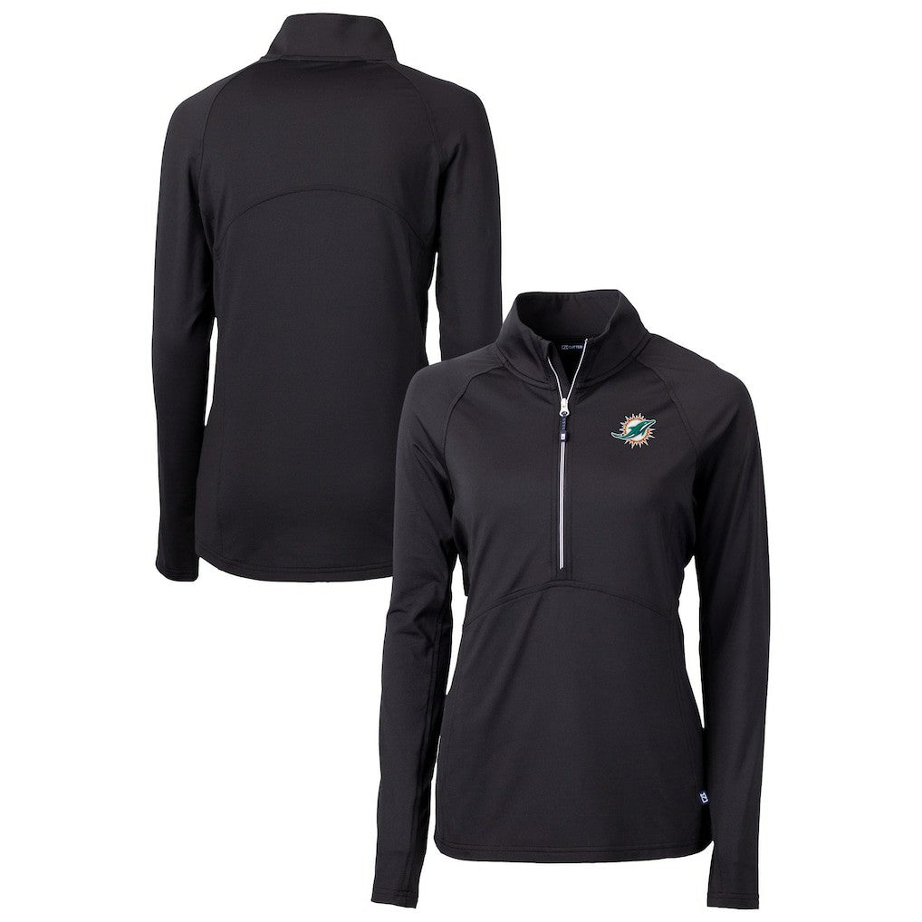 Miami Dolphins Cutter & Buck Women's DryTec Adapt Eco Knit Stretch Recycled Raglan Half-Zip Top - Black sale