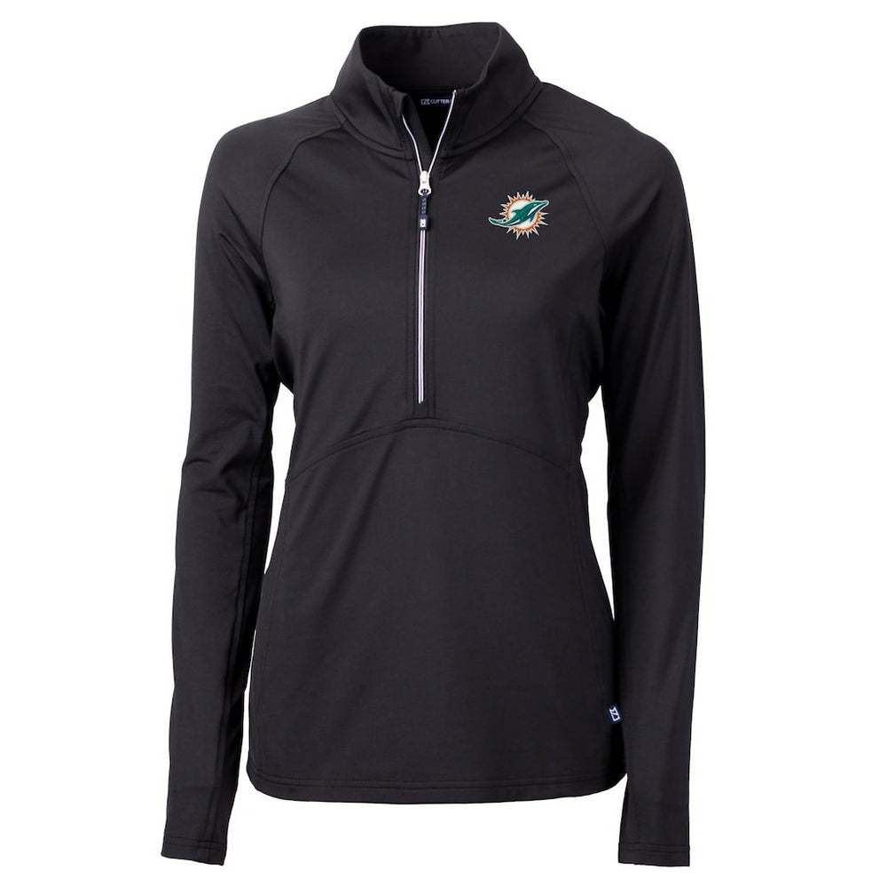 Miami Dolphins Cutter & Buck Women's DryTec Adapt Eco Knit Stretch Recycled Raglan Half-Zip Top - Black sale