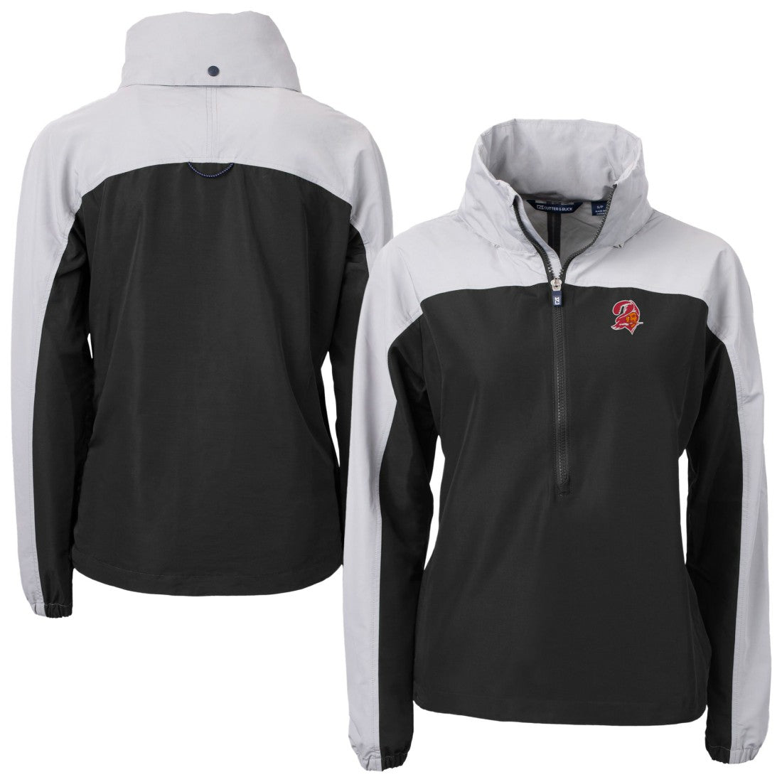 Tampa Bay Buccaneers Cutter & Buck Women's Charter Eco Recycled Half-Zip Hooded Anorak Jacket - Black cheap