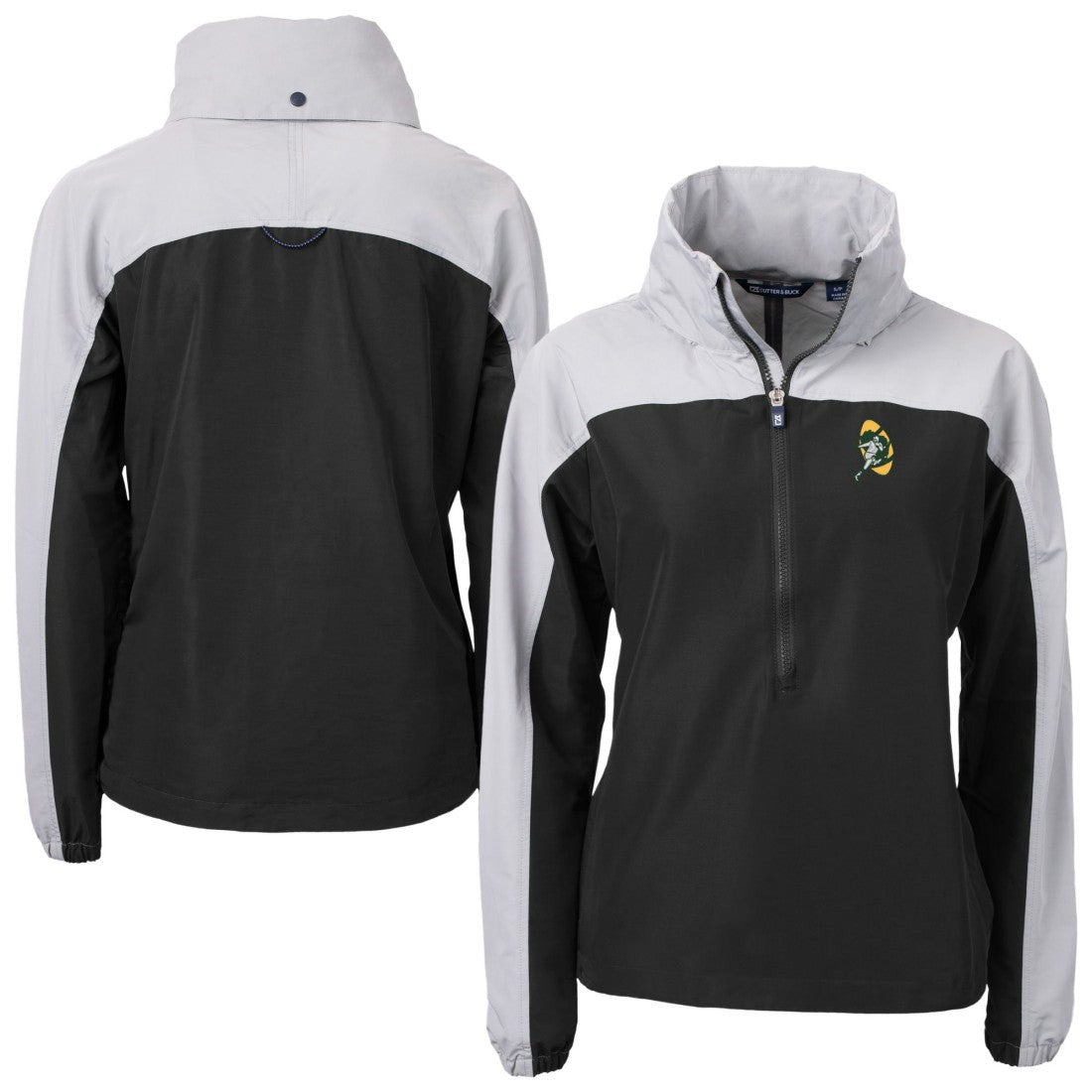 Green Bay Packers Cutter & Buck Women's Charter Eco Recycled Half-Zip Hooded Anorak Jacket - Black outlet