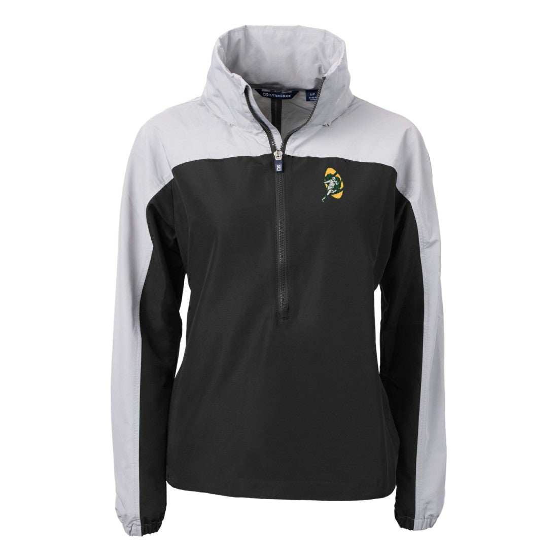 Green Bay Packers Cutter & Buck Women's Charter Eco Recycled Half-Zip Hooded Anorak Jacket - Black outlet