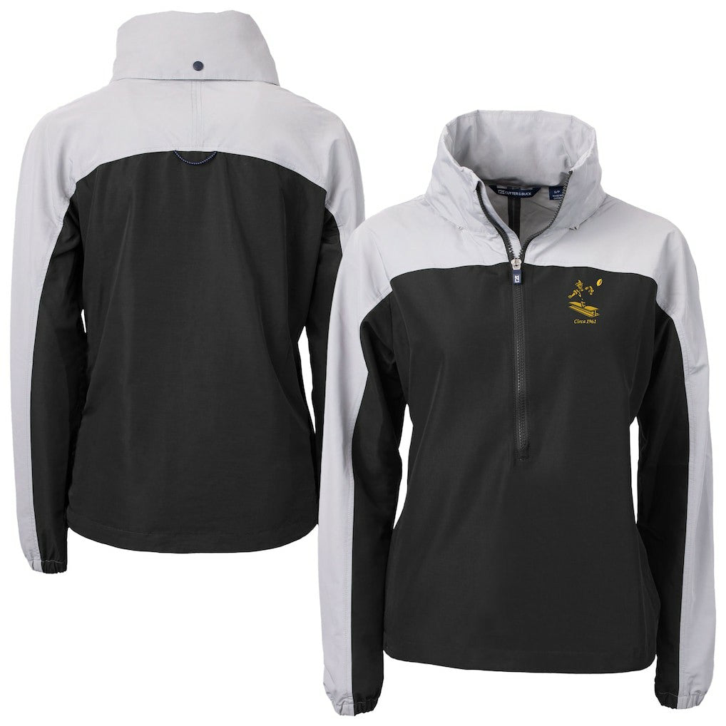 Pittsburgh Steelers Cutter & Buck Women's Charter Eco Recycled Half-Zip Hooded Anorak Jacket - Black sale