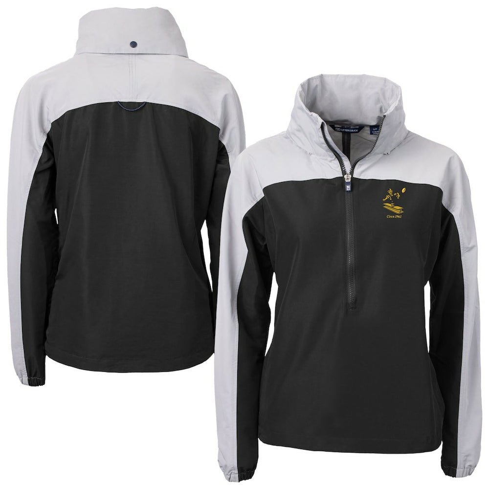 Pittsburgh Steelers Cutter & Buck Women's Charter Eco Recycled Half-Zip Hooded Anorak Jacket - Black sale