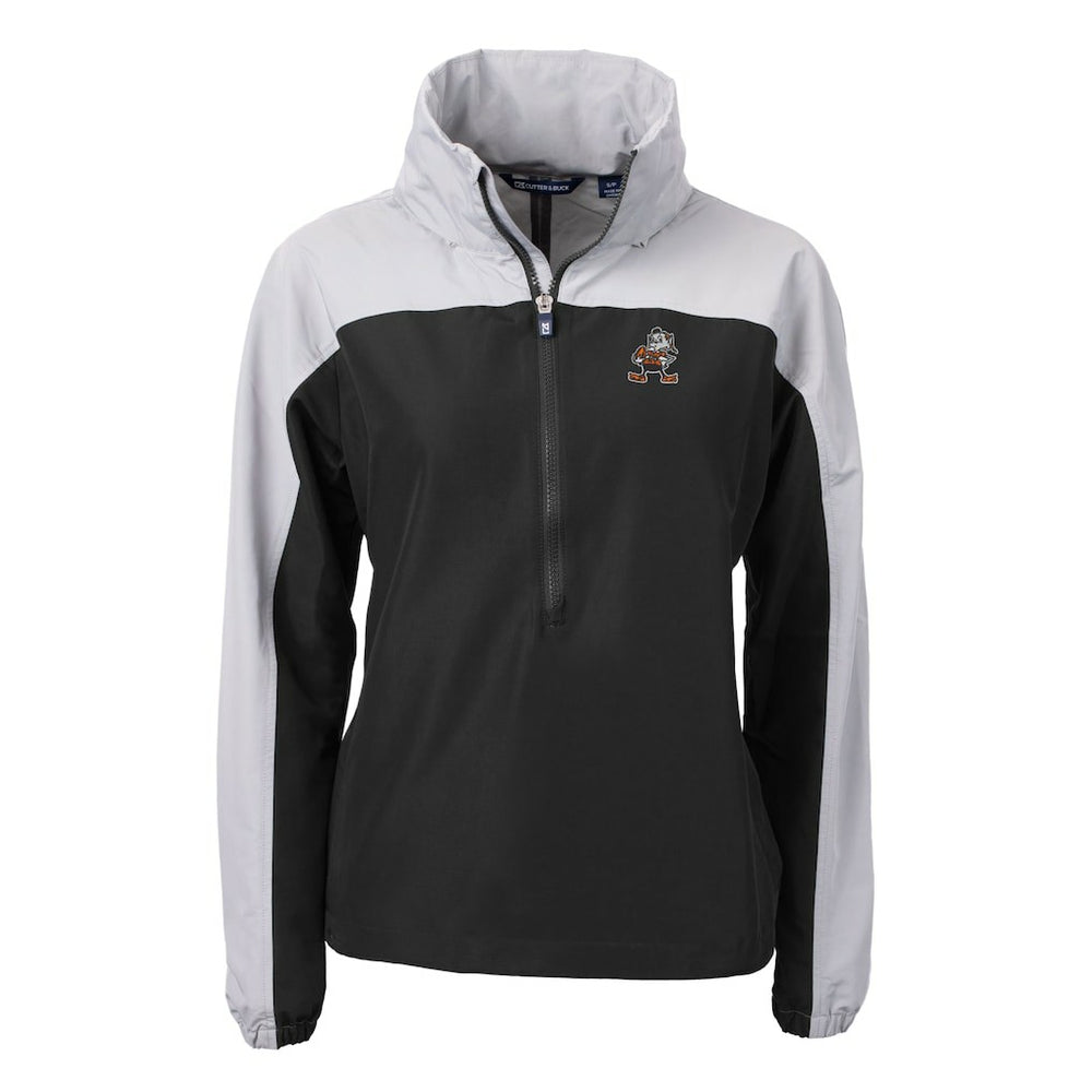 Cleveland Browns Cutter & Buck Women's Charter Eco Recycled Half-Zip Hooded Anorak Jacket - Black on sale