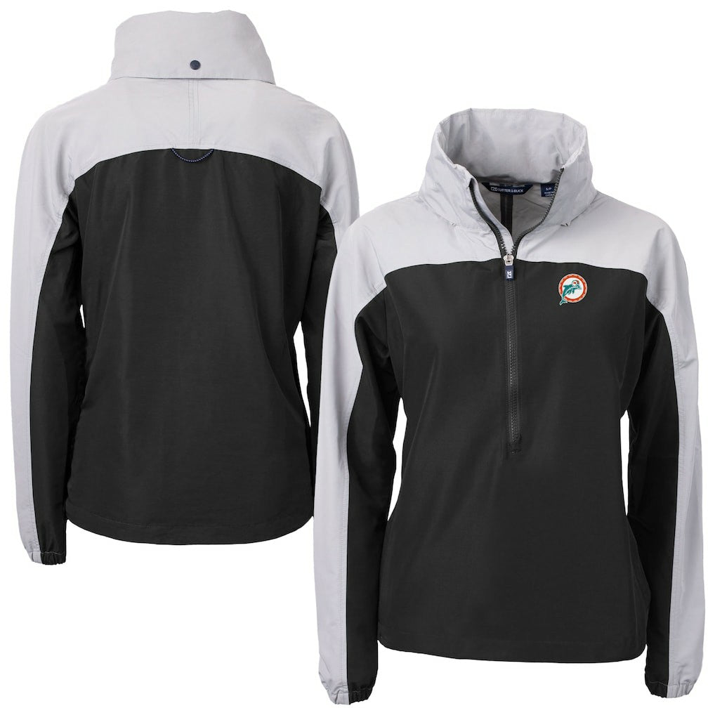 Miami Dolphins Cutter & Buck Women's Charter Eco Recycled Half-Zip Hooded Anorak Jacket - Black discount
