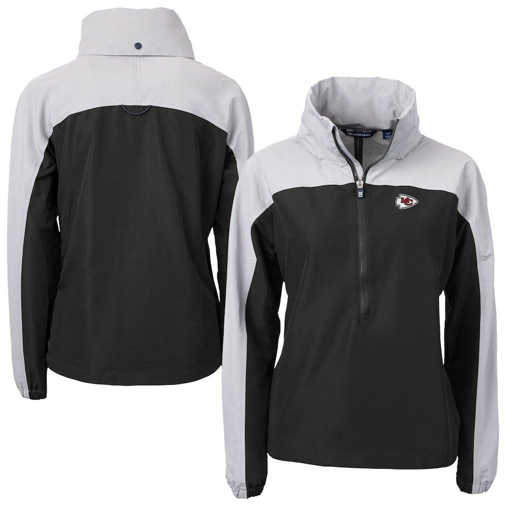 Kansas City Chiefs Cutter & Buck Women's Charter Eco Recycled Half-Zip Hooded Anorak Jacket - Black for sale