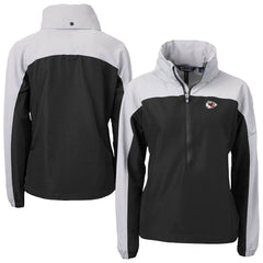 Kansas City Chiefs Cutter & Buck Women's Charter Eco Recycled Half-Zip Hooded Anorak Jacket - Black for sale