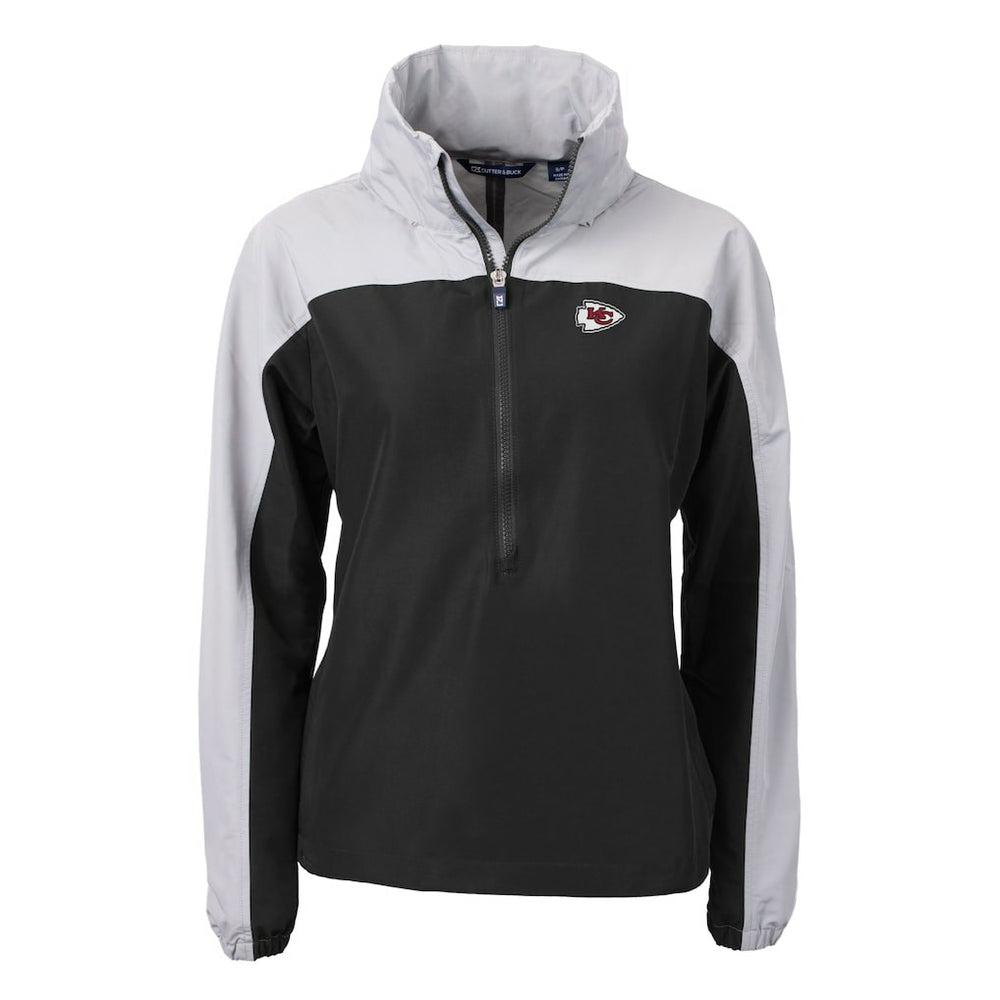 Kansas City Chiefs Cutter & Buck Women's Charter Eco Recycled Half-Zip Hooded Anorak Jacket - Black for sale