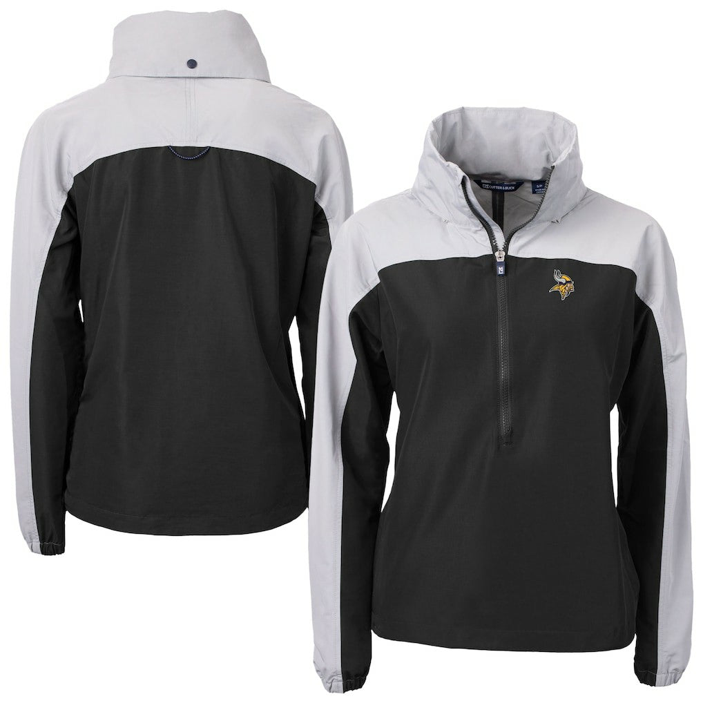 Minnesota Vikings Cutter & Buck Women's Charter Eco Recycled Half-Zip Hooded Anorak Jacket - Black cheap