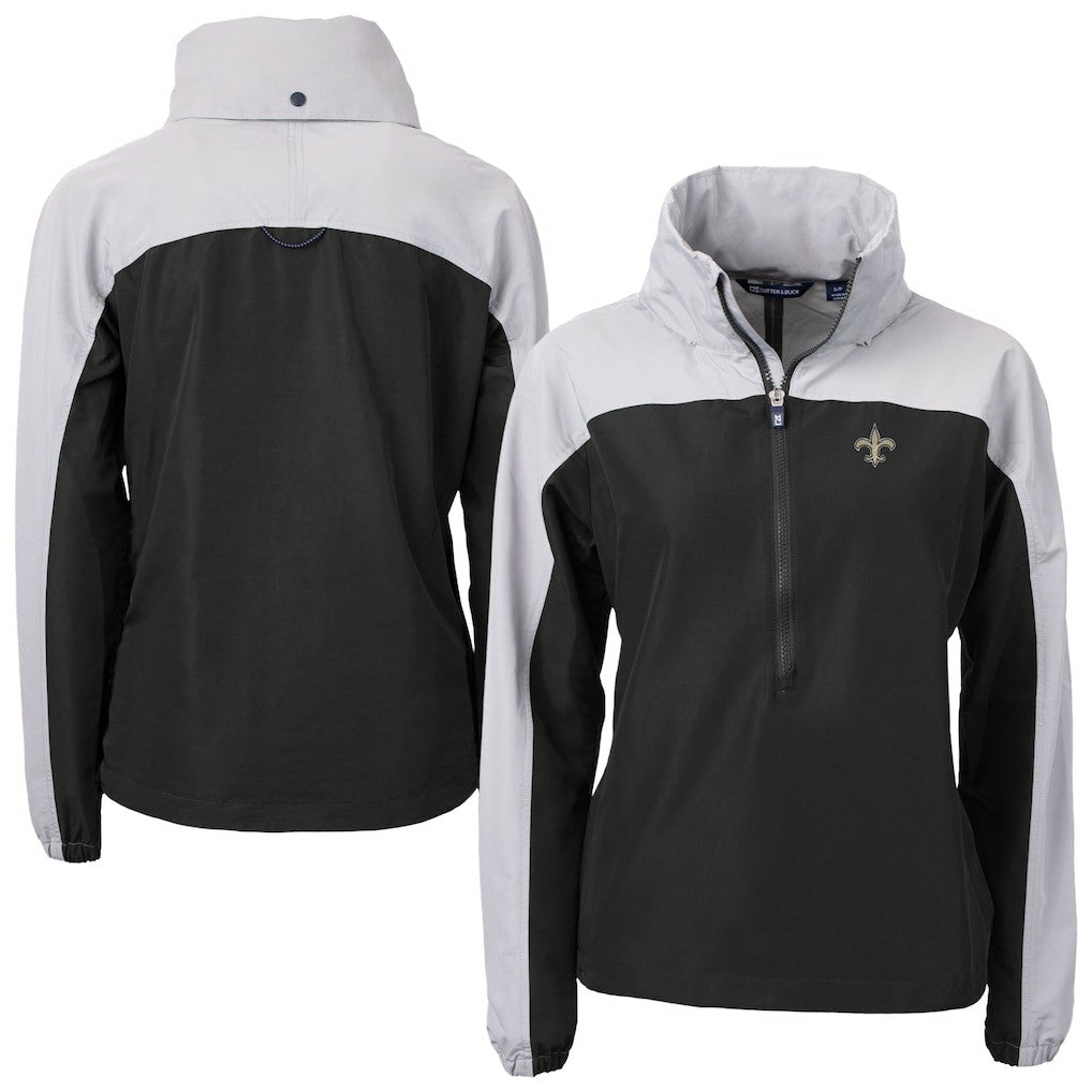 New Orleans Saints Cutter & Buck Women's Charter Eco Recycled Half-Zip Hooded Anorak Jacket - Black outlet