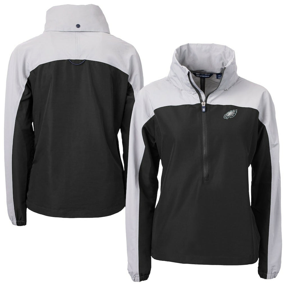 Philadelphia Eagles Cutter & Buck Women's Charter Eco Recycled Half-Zip Hooded Anorak Jacket - Black online