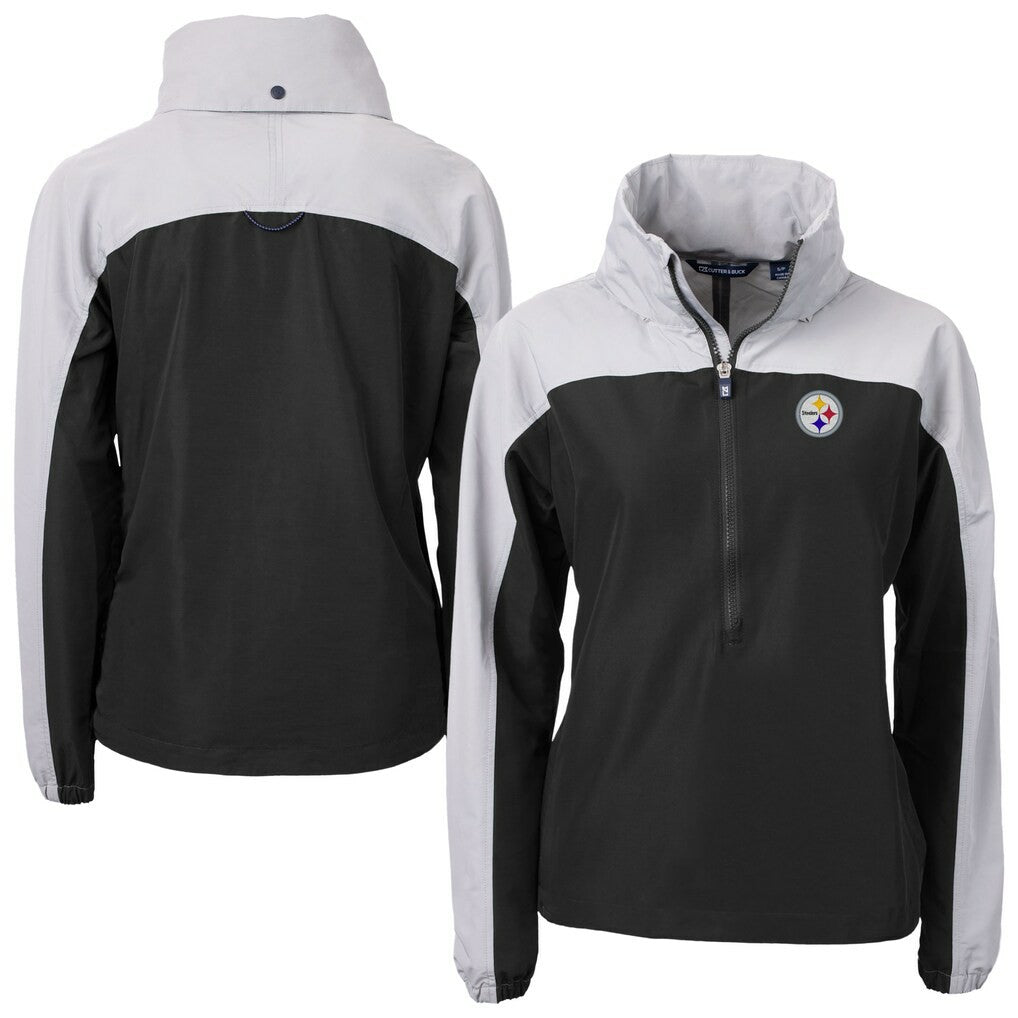 Pittsburgh Steelers Cutter & Buck Women's Charter Eco Recycled Half-Zip Hooded Anorak Jacket - Black for sale