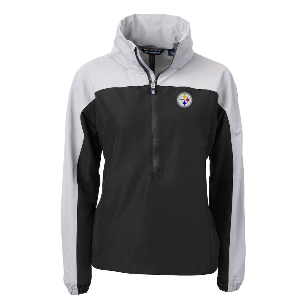 Pittsburgh Steelers Cutter & Buck Women's Charter Eco Recycled Half-Zip Hooded Anorak Jacket - Black for sale