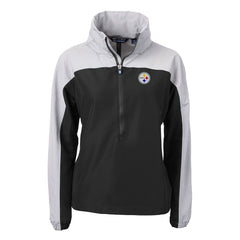 Pittsburgh Steelers Cutter & Buck Women's Charter Eco Recycled Half-Zip Hooded Anorak Jacket - Black for sale