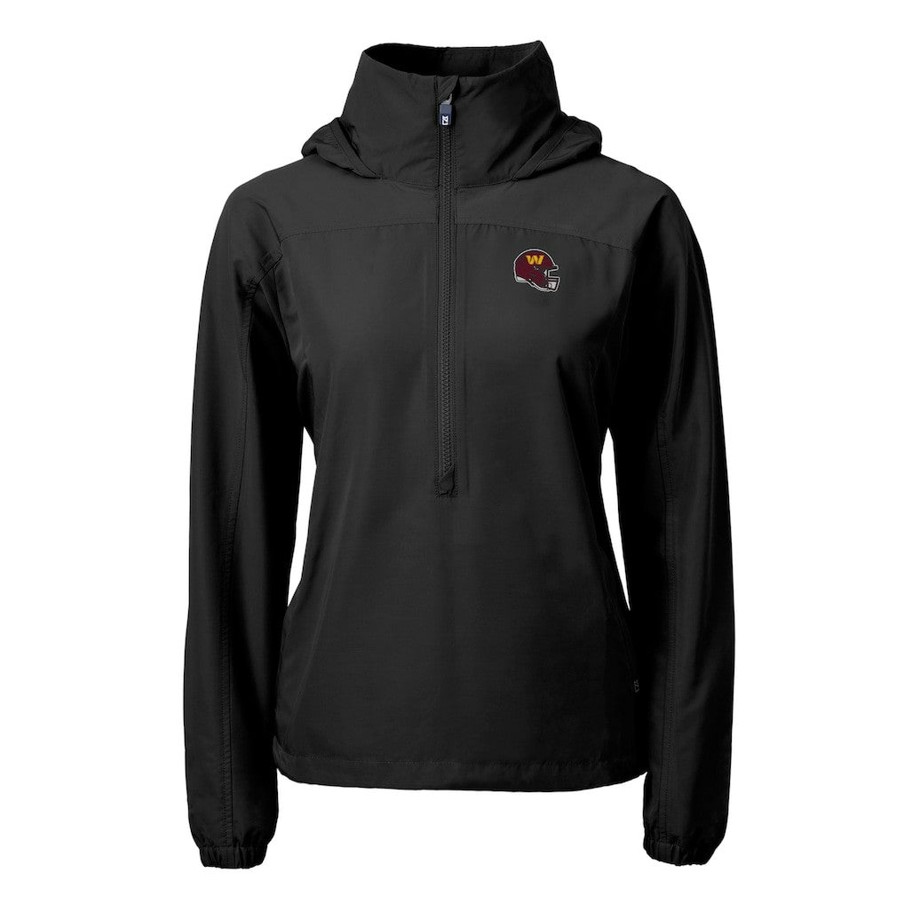 Washington Commanders Cutter & Buck Women's Charter Eco Recycled Half-Zip Hooded Anorak Jacket - Black sale