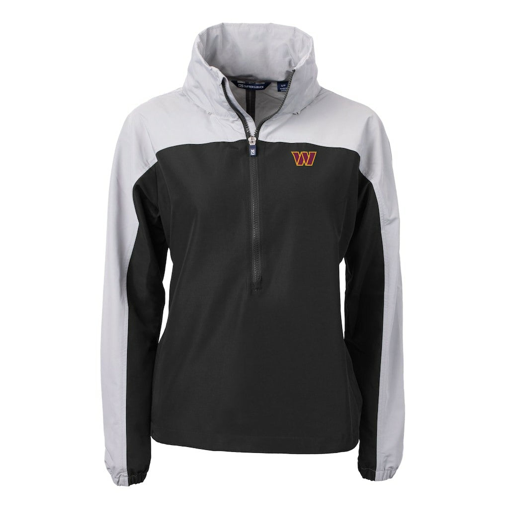 Washington Commanders Cutter & Buck Women's Charter Eco Recycled Half-Zip Hooded Anorak Jacket - Black cheap
