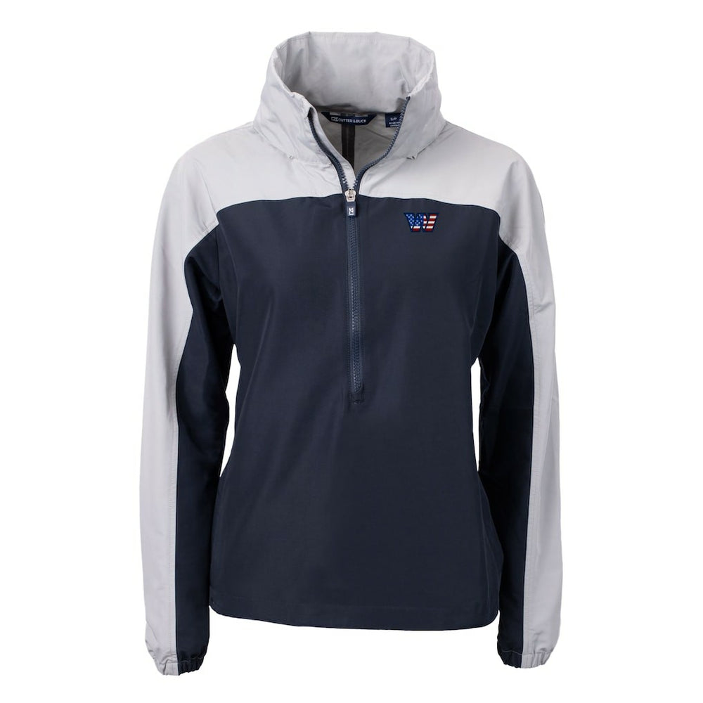 Washington Commanders Cutter & Buck Women's Charter Eco Recycled Half-Zip Hooded Anorak Jacket - Navy discount