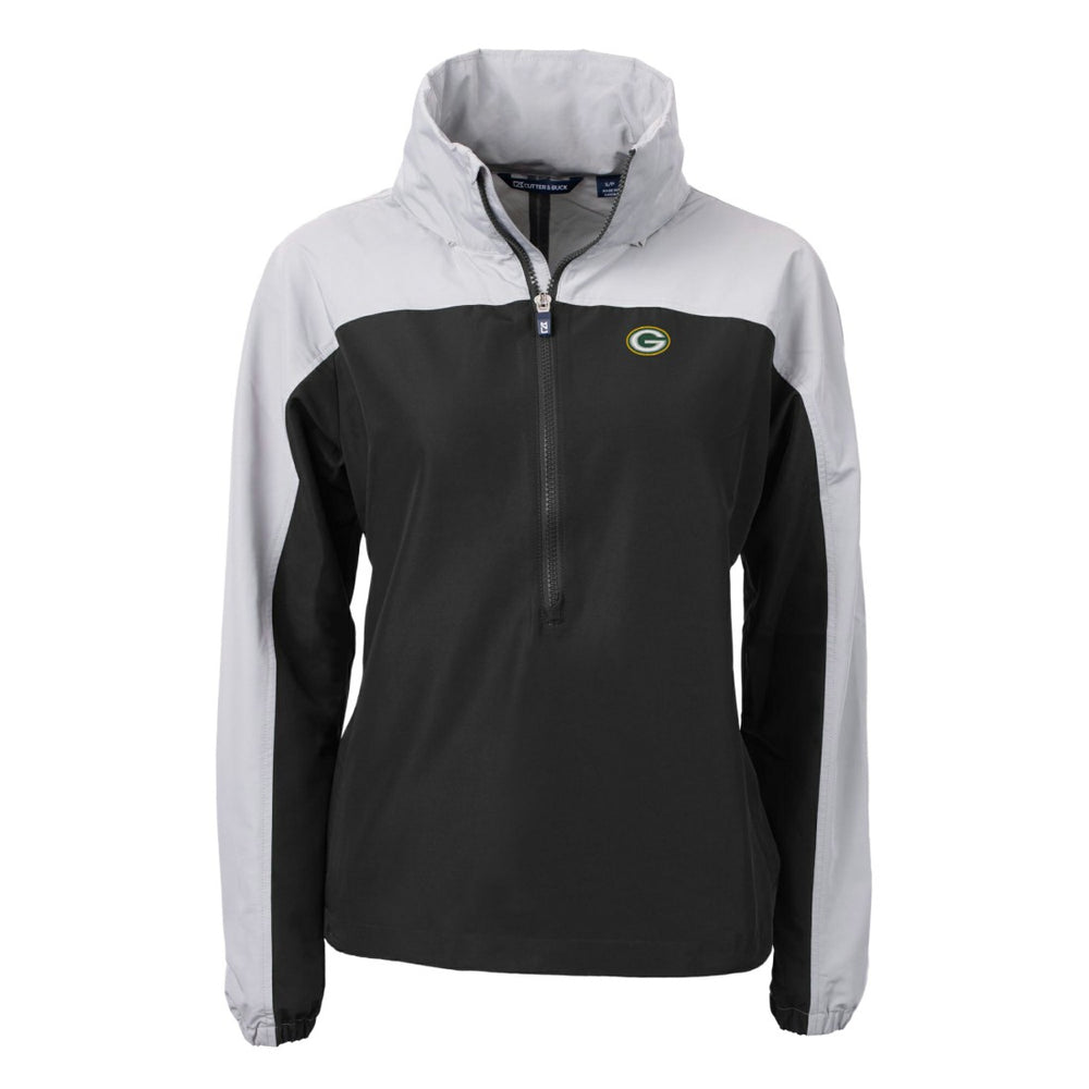 Green Bay Packers Cutter & Buck Women's Charter Eco Recycled Half-Zip Hooded Anorak Jacket - Black for sale