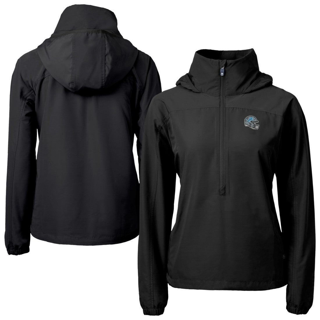 Detroit Lions Cutter & Buck Women's Charter Eco Recycled Half-Zip Hooded Anorak Jacket - Black on sale