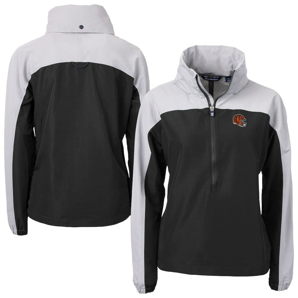Cincinnati Bengals Cutter & Buck Women's Charter Eco Recycled Half-Zip Hooded Anorak Jacket - Black cheap