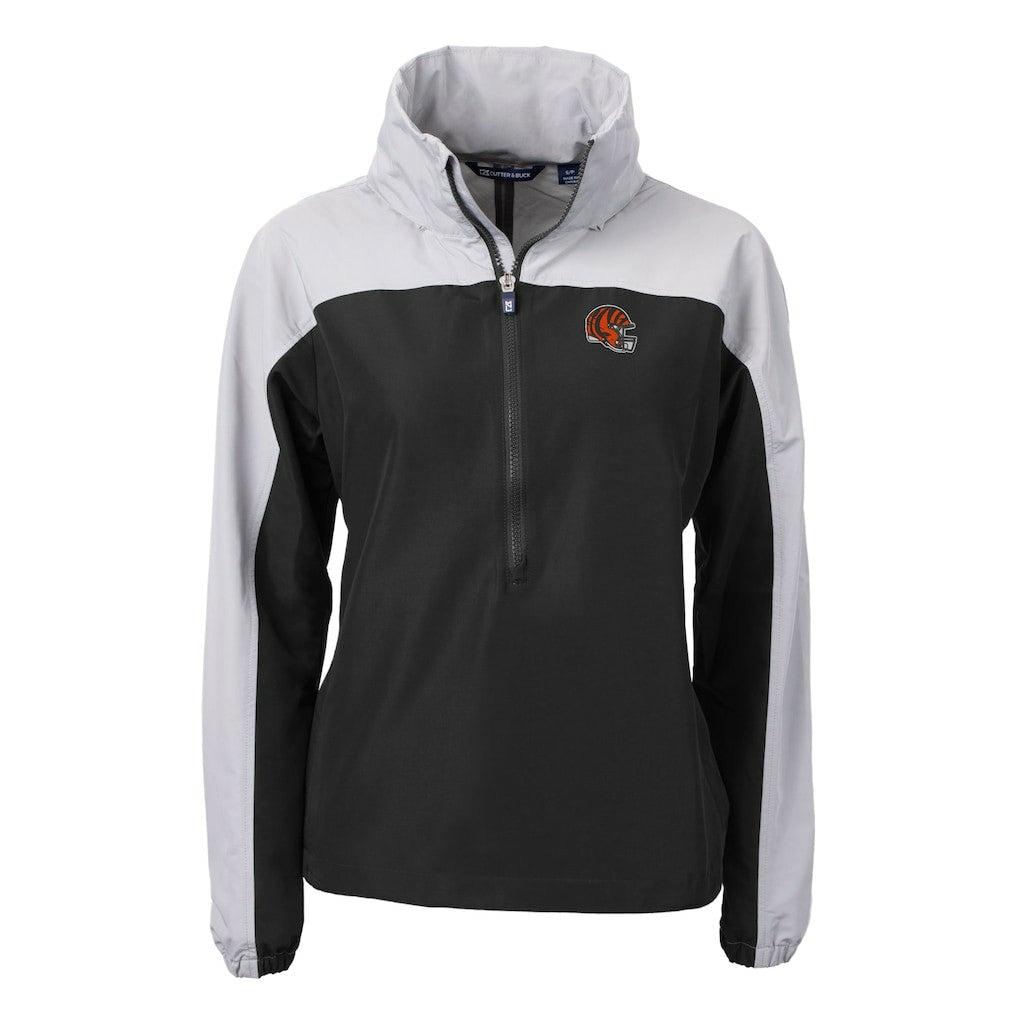 Cincinnati Bengals Cutter & Buck Women's Charter Eco Recycled Half-Zip Hooded Anorak Jacket - Black cheap