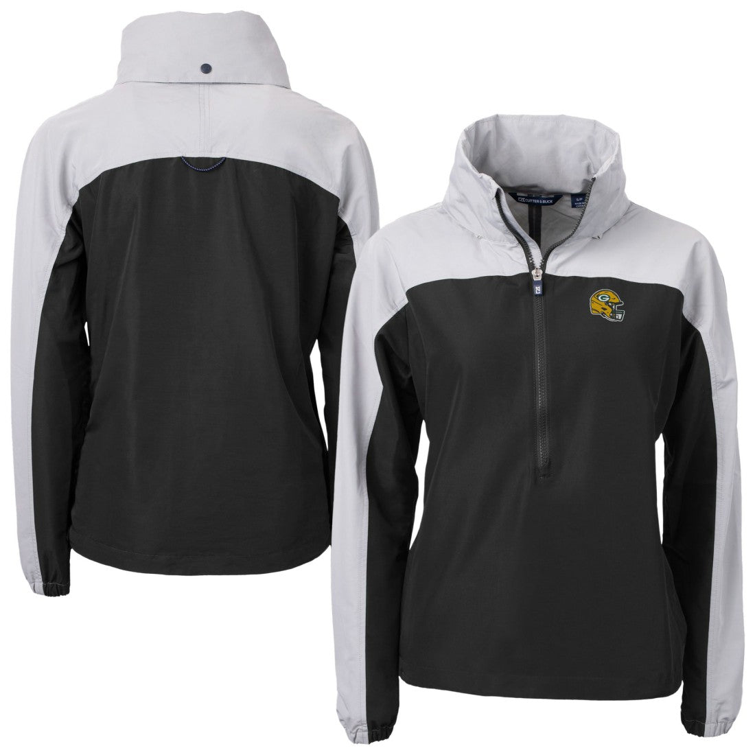 Green Bay Packers Cutter & Buck Women's Charter Eco Recycled Half-Zip Hooded Anorak Jacket - Black cheap