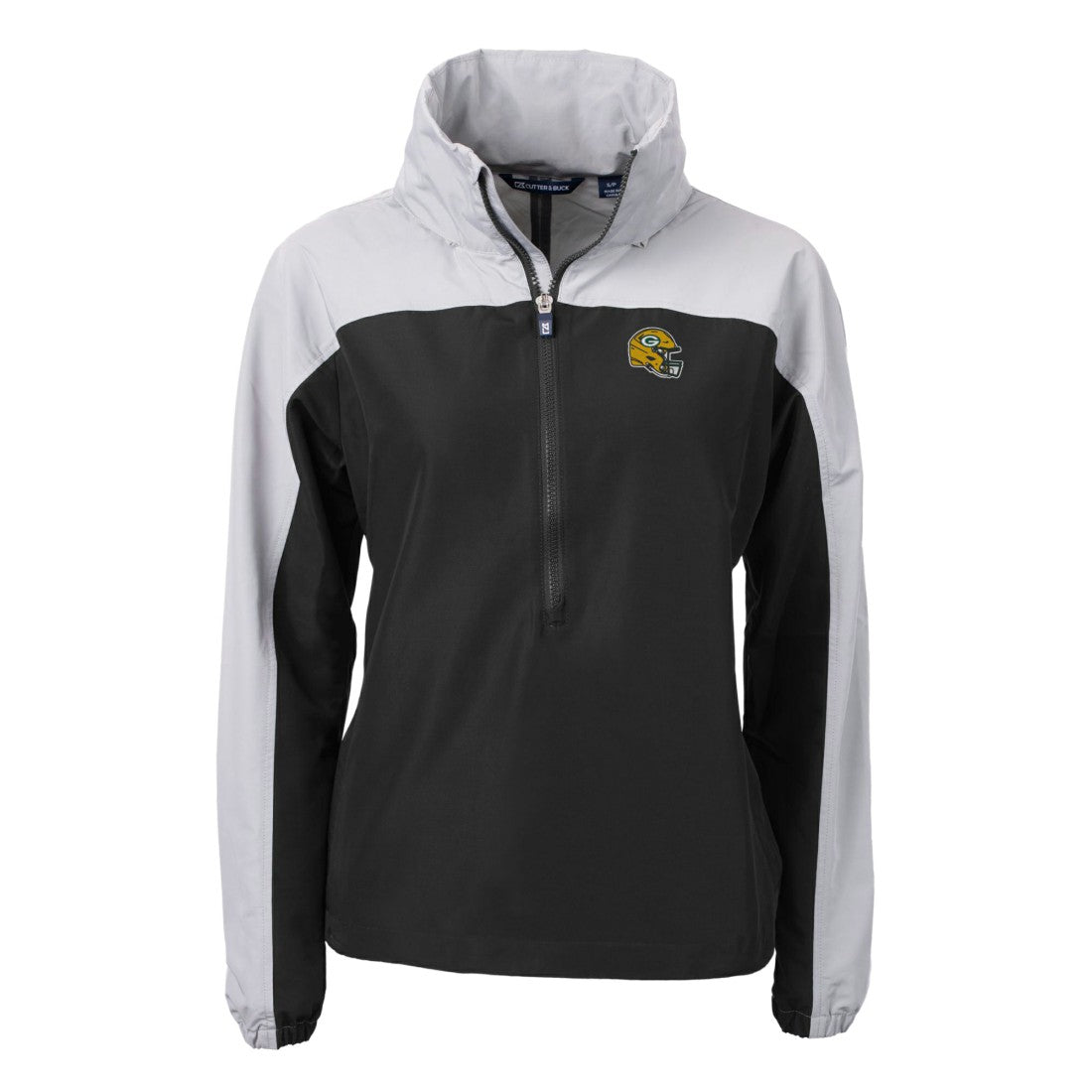 Green Bay Packers Cutter & Buck Women's Charter Eco Recycled Half-Zip Hooded Anorak Jacket - Black cheap