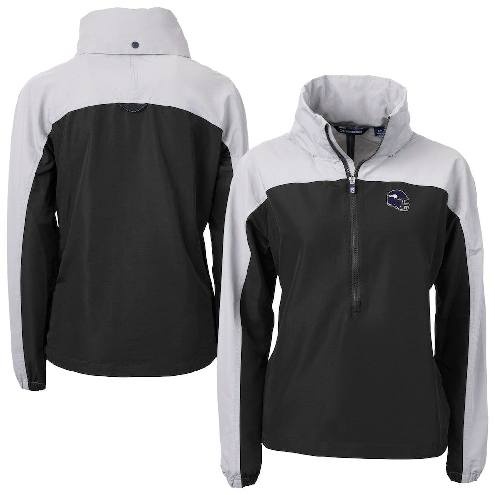 Minnesota Vikings Cutter & Buck Women's Charter Eco Recycled Half-Zip Hooded Anorak Jacket - Black on sale