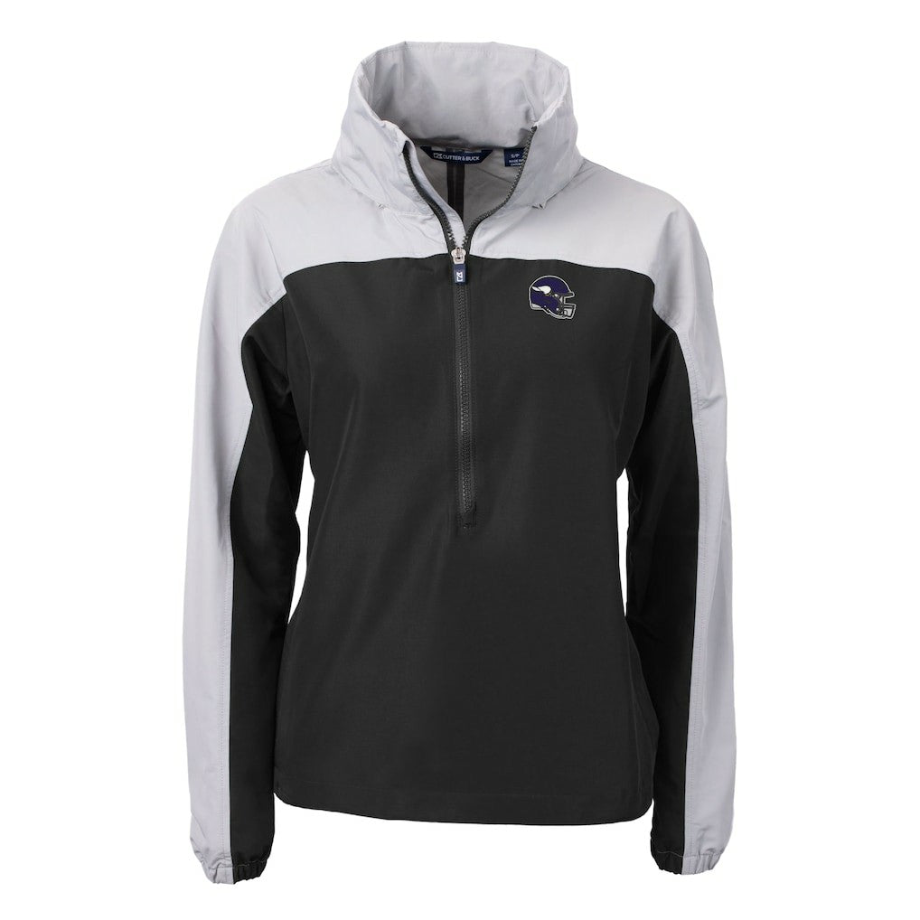 Minnesota Vikings Cutter & Buck Women's Charter Eco Recycled Half-Zip Hooded Anorak Jacket - Black on sale