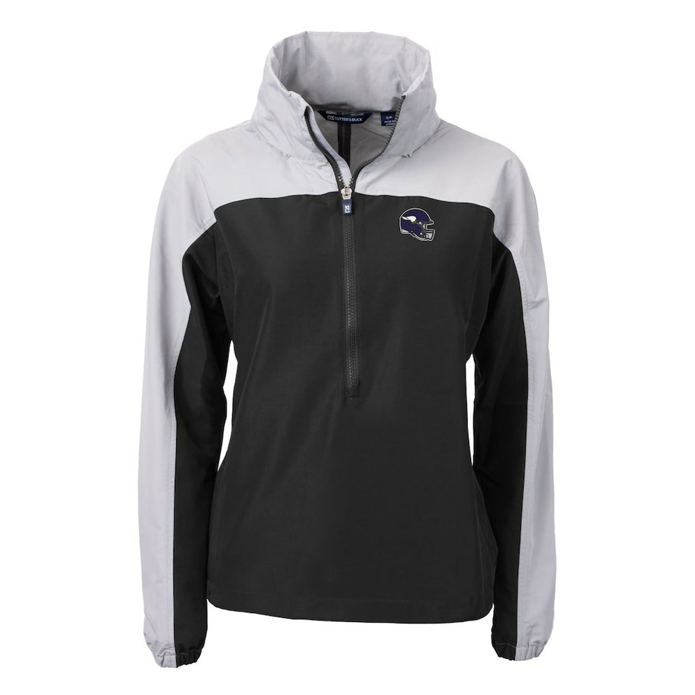 Minnesota Vikings Cutter & Buck Women's Charter Eco Recycled Half-Zip Hooded Anorak Jacket - Black on sale