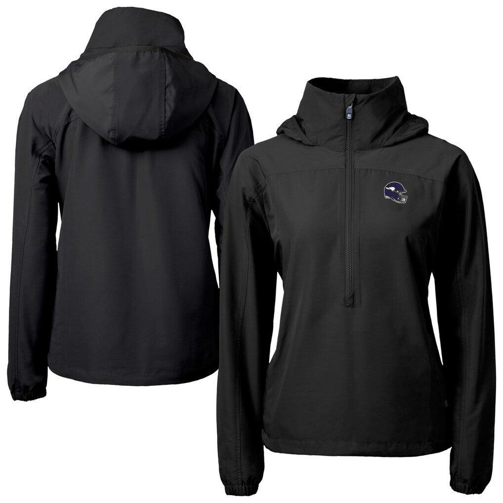Minnesota Vikings Cutter & Buck Women's Charter Eco Recycled Half-Zip Hooded Anorak Jacket - Black for sale