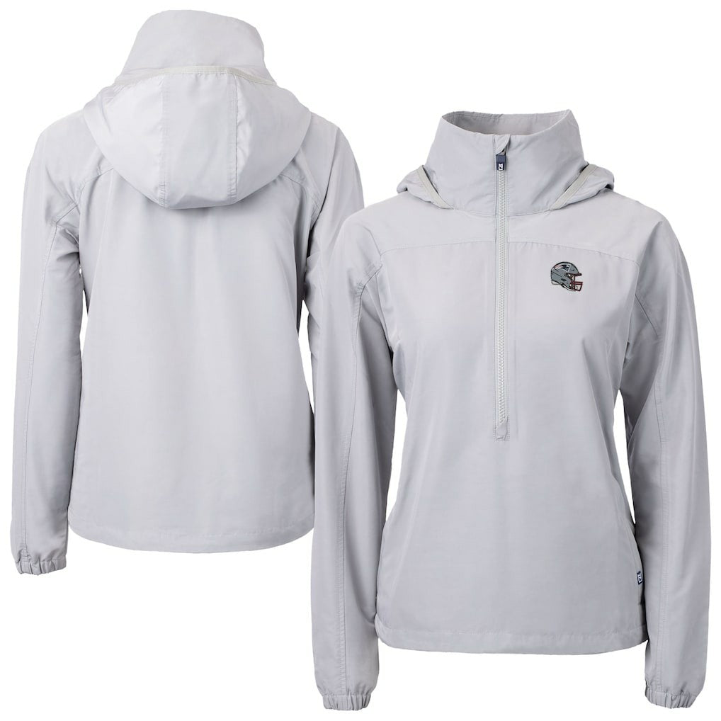 New England Patriots Cutter & Buck Women's Charter Eco Recycled Half-Zip Hooded Anorak Jacket - Gray on sale