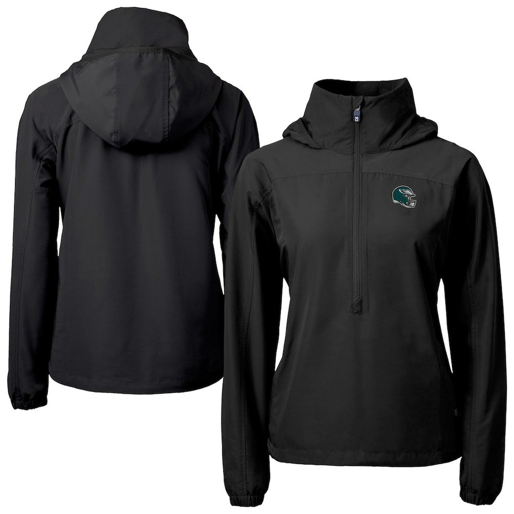 Philadelphia Eagles Cutter & Buck Women's Charter Eco Recycled Half-Zip Hooded Anorak Jacket - Black sale